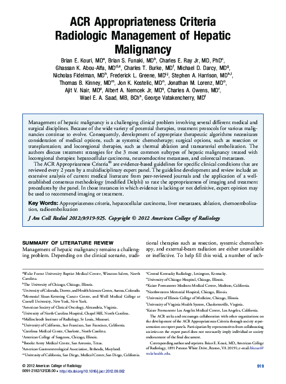 (PDF) ACR Appropriateness Criteria Radiologic Management of Hepatic