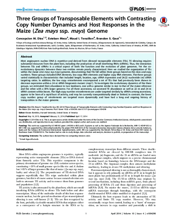 (PDF) Three Groups of Transposable Elements with Contrasting Copy ...