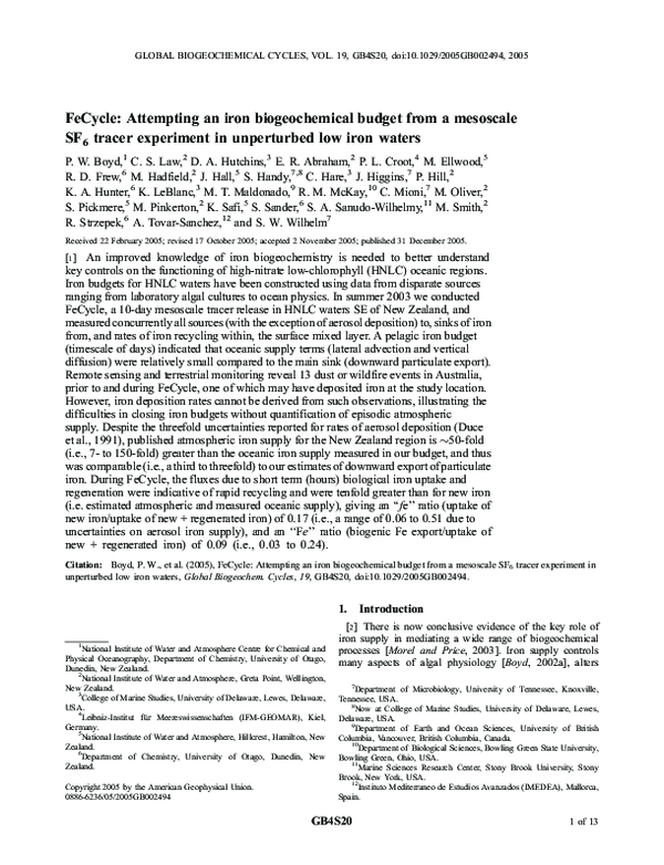 (PDF) FeCycle: Attempting an iron biogeochemical budget from a ...