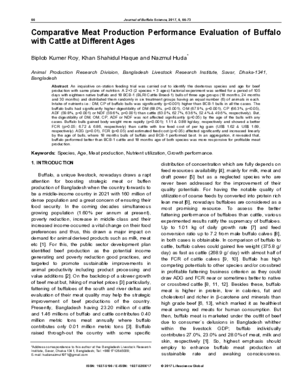 (PDF) Comparative Meat Production Performance Evaluation of Buffalo ...