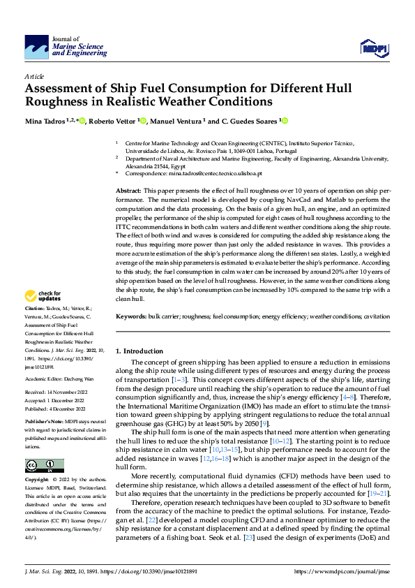(PDF) Assessment of Ship Fuel Consumption for Different Hull Roughness ...
