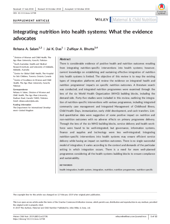 (PDF) Integrating nutrition into health systems: What the evidence ...