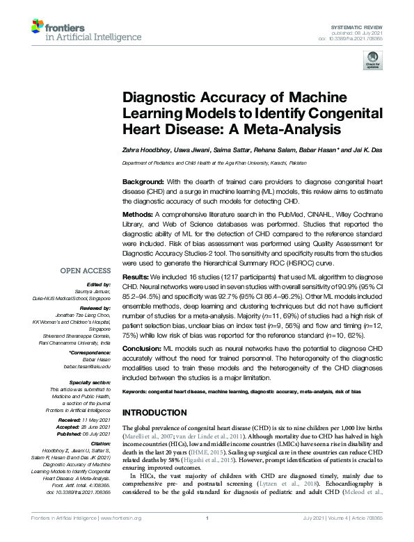 (PDF) Diagnostic Accuracy of Machine Learning Models to Identify ...