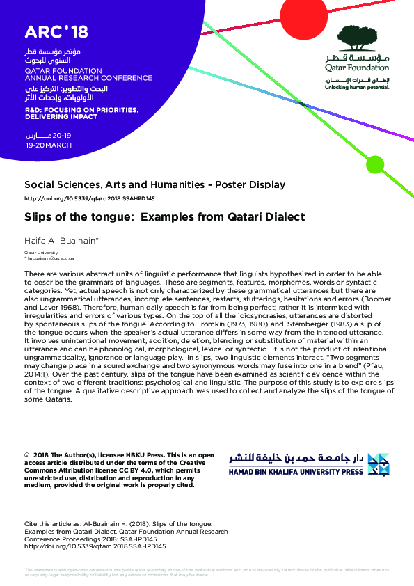 (PDF) Slips of the tongue: Examples from Qatari Dialect