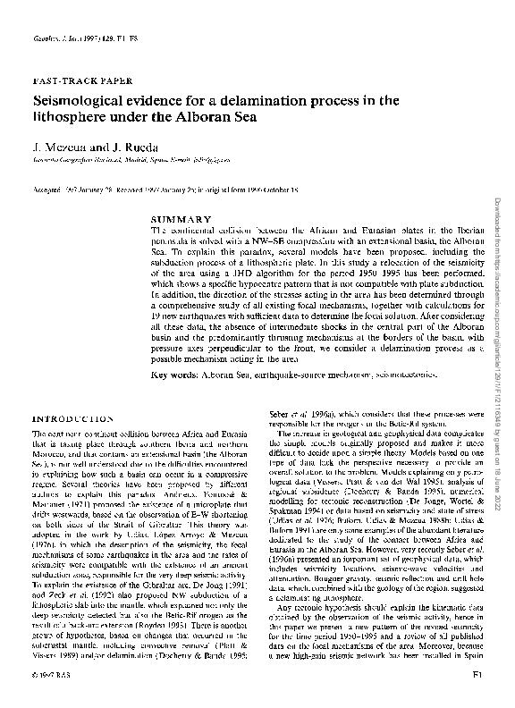 (PDF) Seismological evidence for a delamination process in the ...