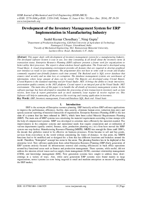 (PDF) Development of the Inventory Management System for ERP ...