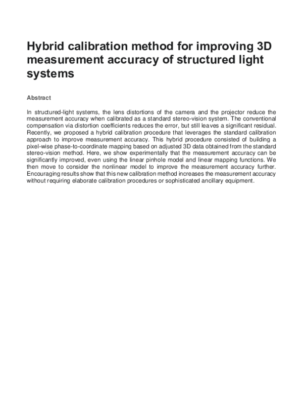 (PDF) Hybrid calibration method for improving 3D measurement accuracy ...