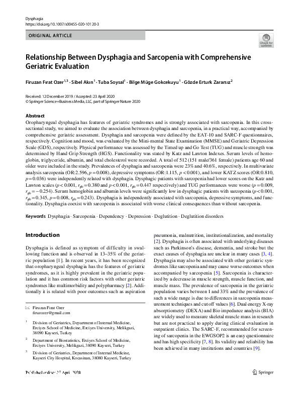 (PDF) Relationship Between Dysphagia and Sarcopenia with Comprehensive ...
