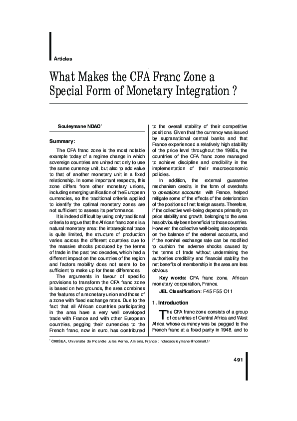 (PDF) What Makes the CFA Franc Zone a Special Form of Monetary Integration