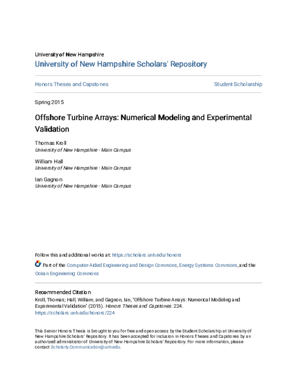 (PDF) Offshore Turbine Arrays: Numerical Modeling and Experimental ...