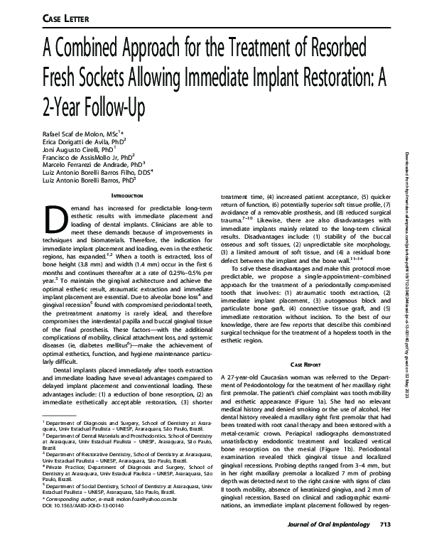 (PDF) A Combined Approach for the Treatment of Resorbed Fresh Sockets ...