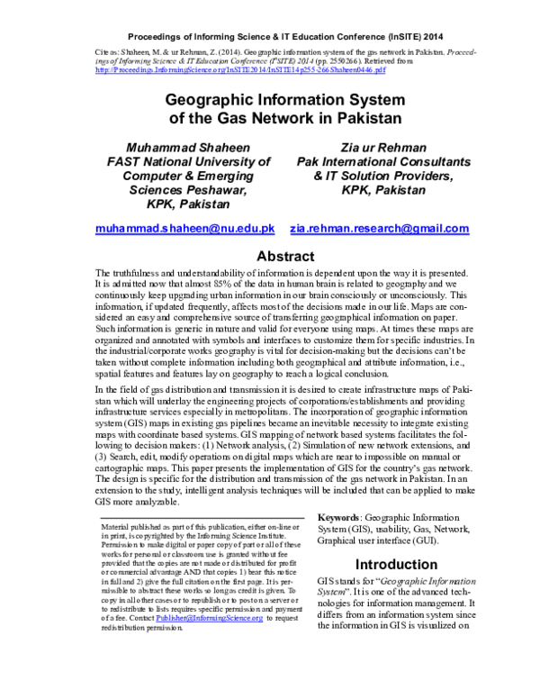 (PDF) Geographic Information System of the Gas Network in Pakistan