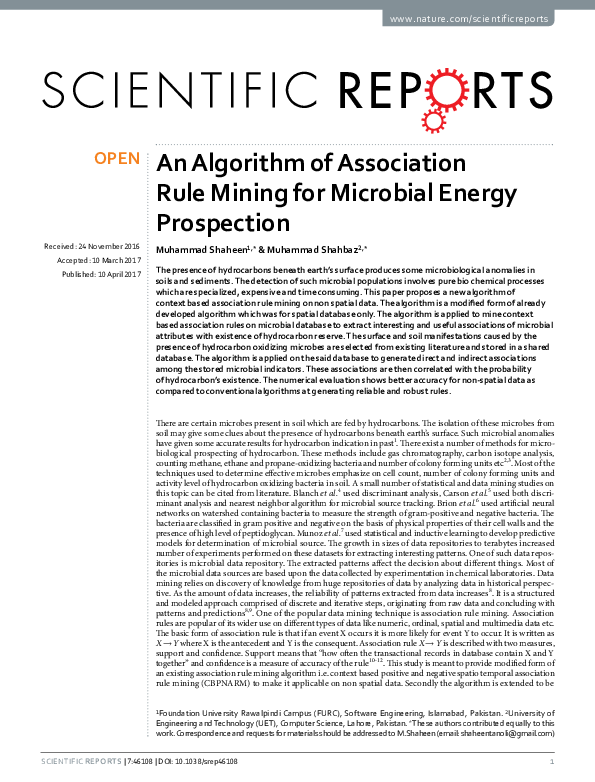 (PDF) An Algorithm of Association Rule Mining for Microbial Energy ...