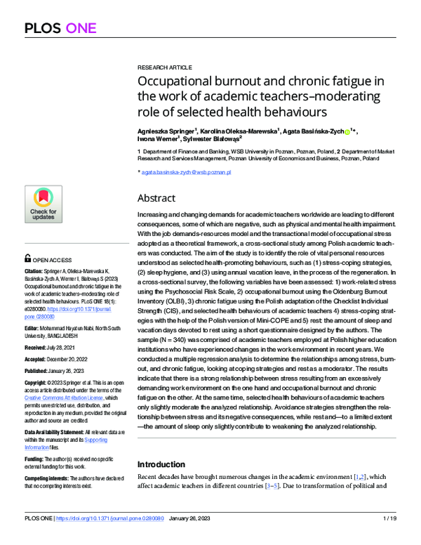 (PDF) Occupational burnout and chronic fatigue in the work of academic ...