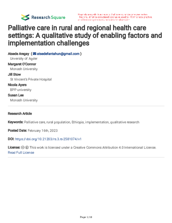 (PDF) Palliative care in rural and regional health care settings: A ...