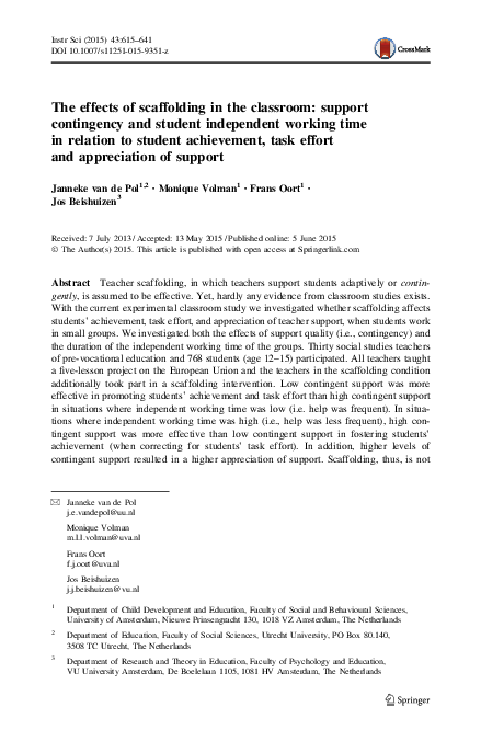 (PDF) The effects of scaffolding in the classroom: support contingency ...