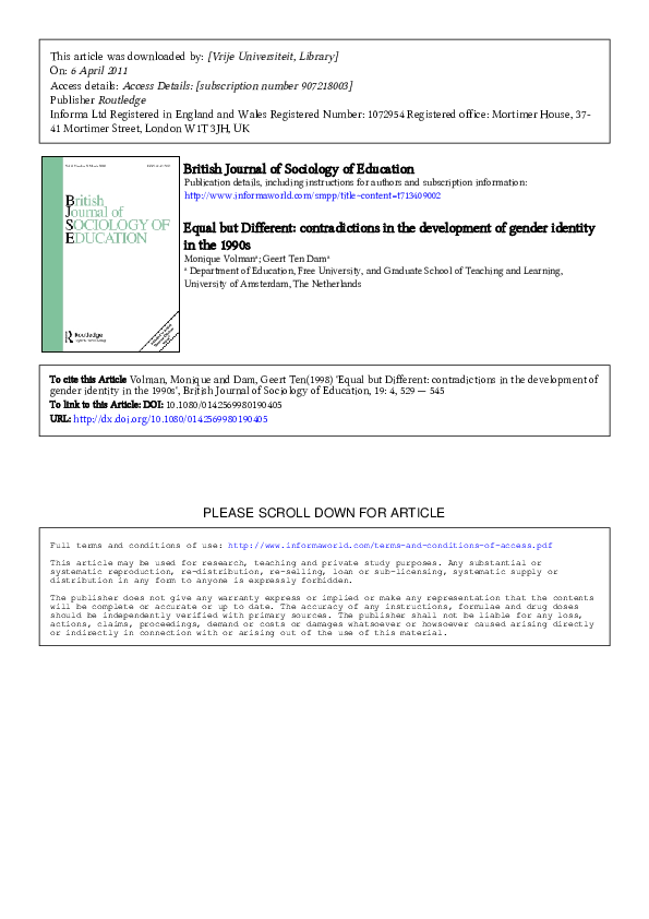 Equal but Different: contradictions in the development of gender identity in the 1990s