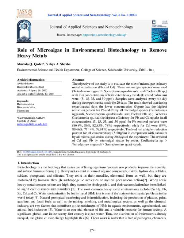 (PDF) Role of Microalgae in Environmental Biotechnology to Remove Heavy ...