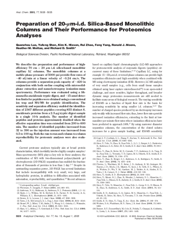(PDF) Preparation of 20-μm-i.d. Silica-Based Monolithic Columns and ...