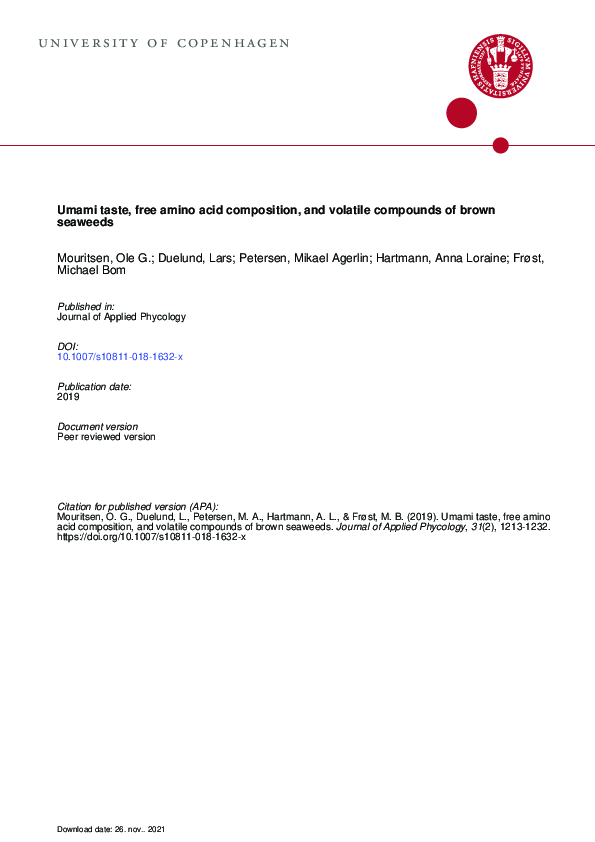 (PDF) Umami taste, free amino acid composition, and volatile compounds ...