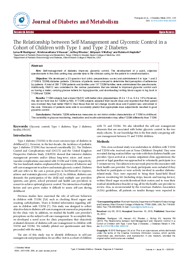(PDF) The Relationship between Self-Management and Glycemic Control in ...