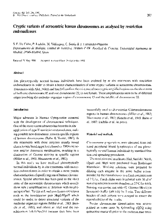 (PDF) Cryptic variants of acrocentric human chromosomes as analysed by ...