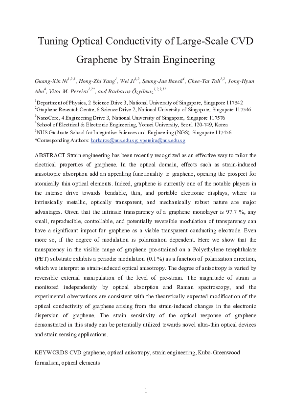 (PDF) Tuning Optical Conductivity of Large-Scale CVD Graphene by Strain ...