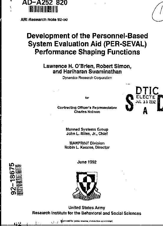 (PDF) Development of the Personnel-Based System Evaluation Aid (PER ...