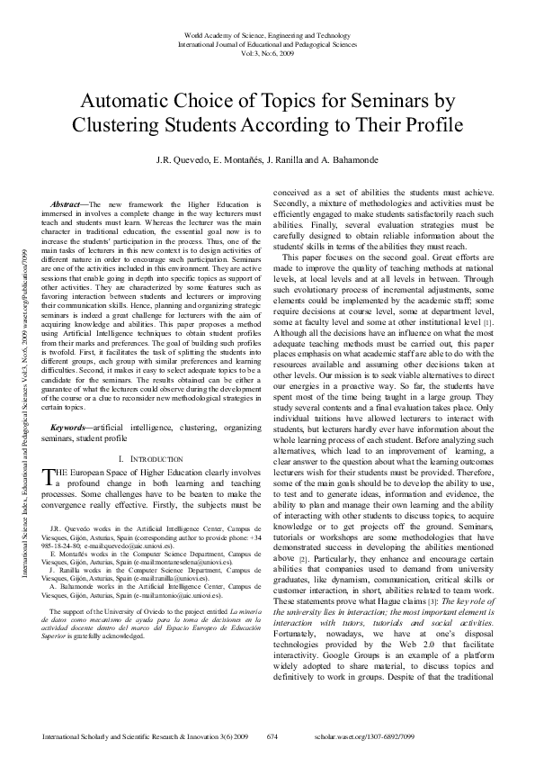 (PDF) Automatic Choice Of Topics For Seminars By Clustering Students ...