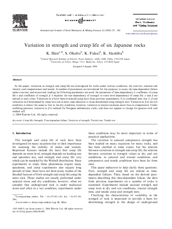 (PDF) Variation in strength and creep life of six Japanese rocks
