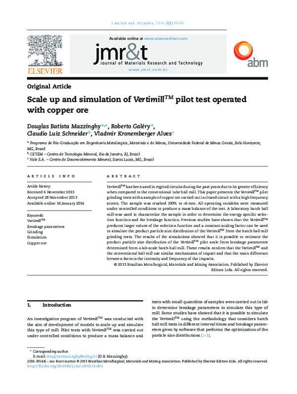 (PDF) Scale up and simulation of Vertimill™ pilot test operated with ...