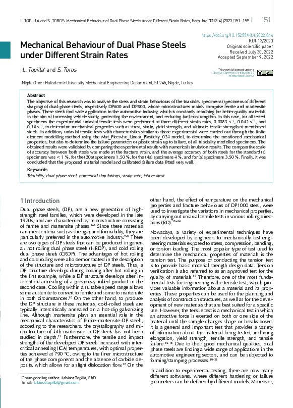 (PDF) Mechanical Behaviour of Dual Phase Steels under Different Strain ...