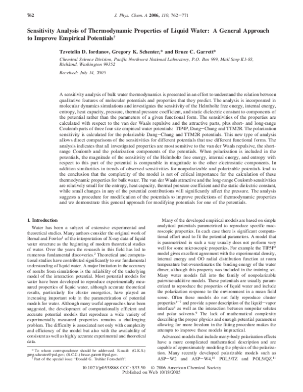 (PDF) Sensitivity Analysis of Thermodynamic Properties of Liquid Water ...