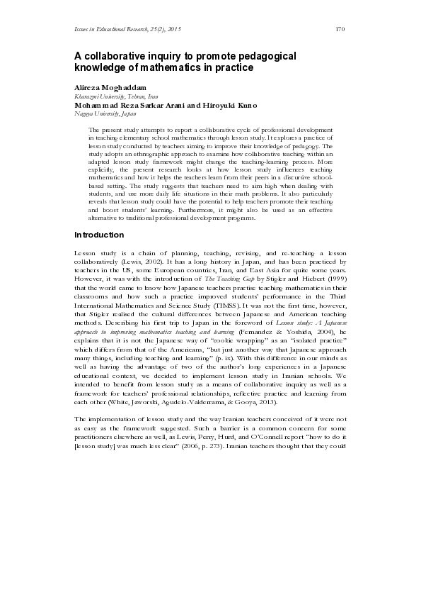 (PDF) A collaborative inquiry to promote pedagogical knowledge of ...