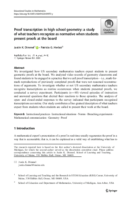 (PDF) Proof transcription in high school geometry: a study of what ...