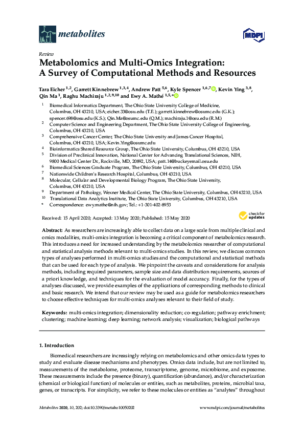 (PDF) Metabolomics and Multi-Omics Integration: A Survey of ...