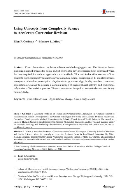 Using Concepts from Complexity Science to Accelerate Curricular Revision