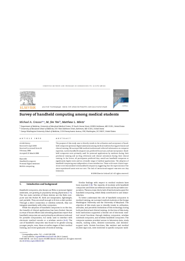 (PDF) Survey of handheld computing among medical students