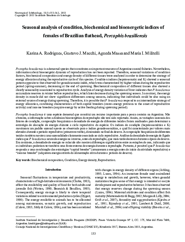 (PDF) Seasonal analysis of condition, biochemical and bioenergetic