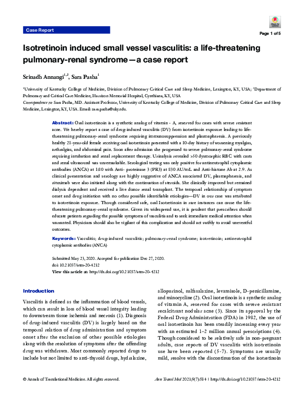 (PDF) Isotretinoin induced small vessel vasculitis a lifethreatening