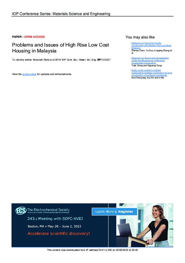 (PDF) Problems and Issues of High Rise Low Cost Housing in Malaysia