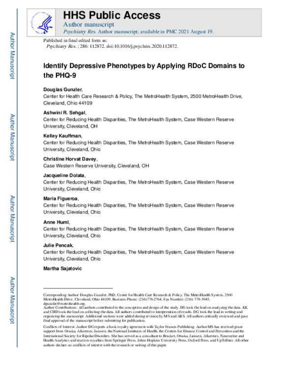 (PDF) Identify depressive phenotypes by applying RDOC domains to the PHQ-9
