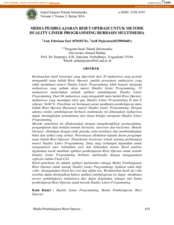 (PDF) Media Pembelajaran Riset Operasi Untuk Metode Duality Linier ...