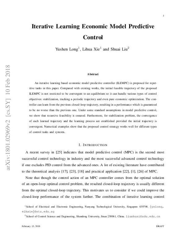 (PDF) Iterative Learning Economic Model Predictive Control