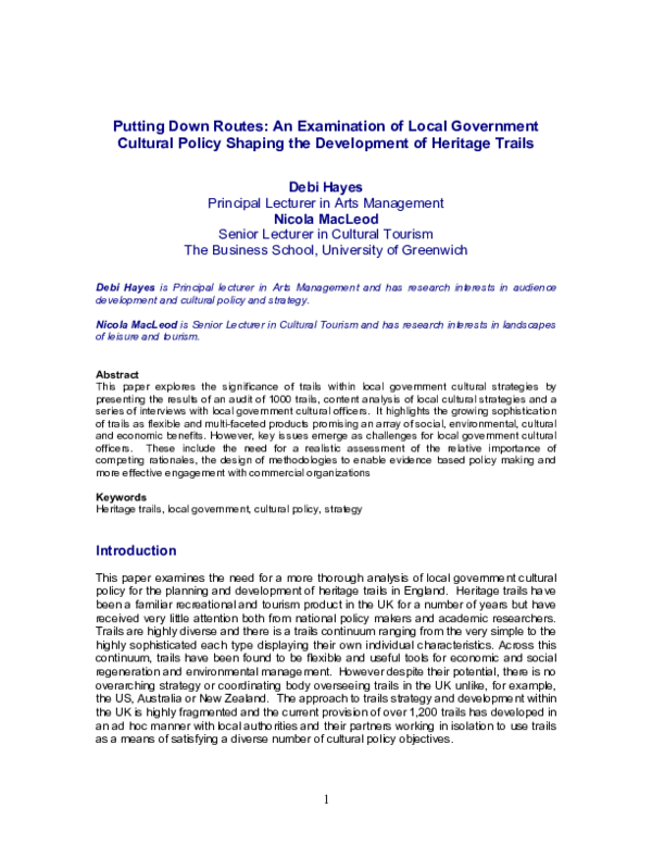 (PDF) Putting down routes: an examination of local government cultural ...