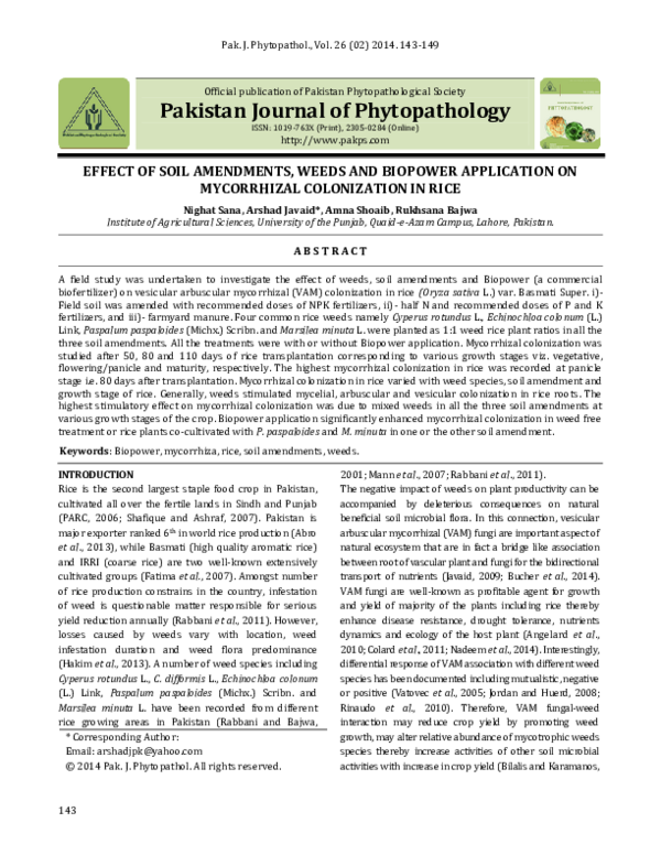 (PDF) Effect of Soil Amendments, Weeds and Biopower Application on ...