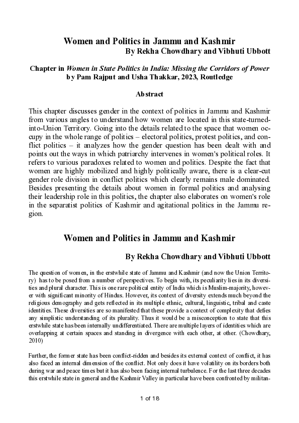 (PDF) Women and politics in Jammu and Kashmir