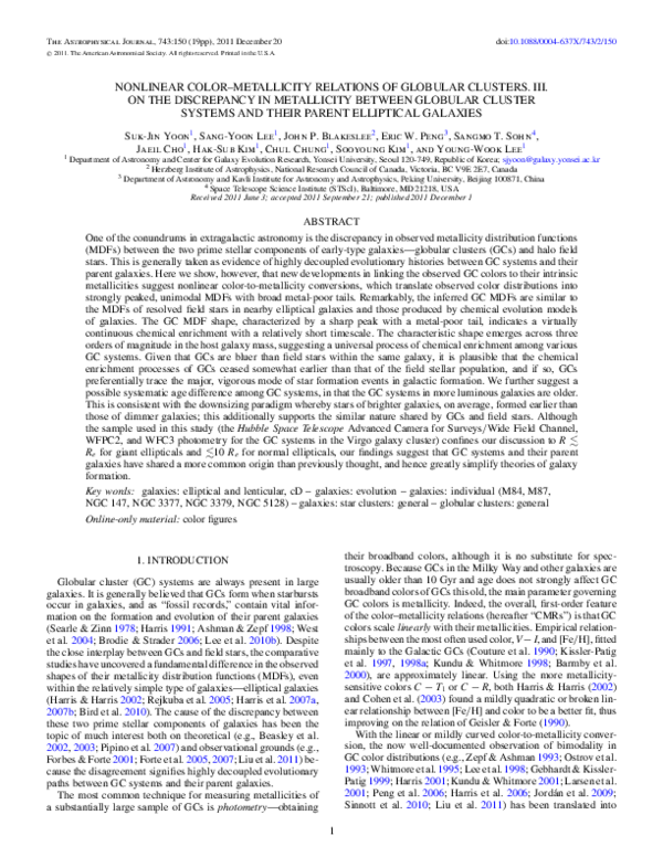 (PDF) Nonlinear Color-Metallicity Relations of Globular Clusters. III ...