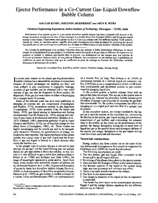 (PDF) Ejector performance in a co-current gas-liquid downflow bubble column