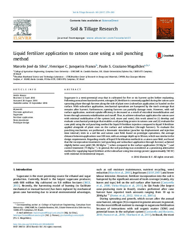 (PDF) Liquid fertilizer application to ratoon cane using a soil ...